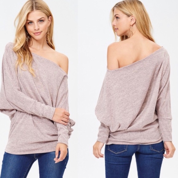 Sweaters - Blush Pink Off Shoulder Sweater Loose Fit Top